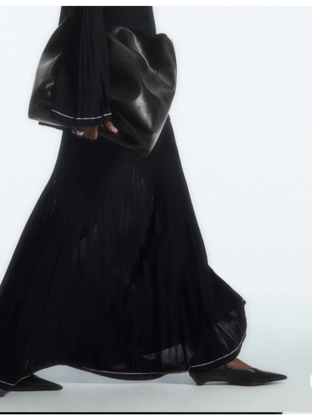 COS Black Pleated Knitted Skirt